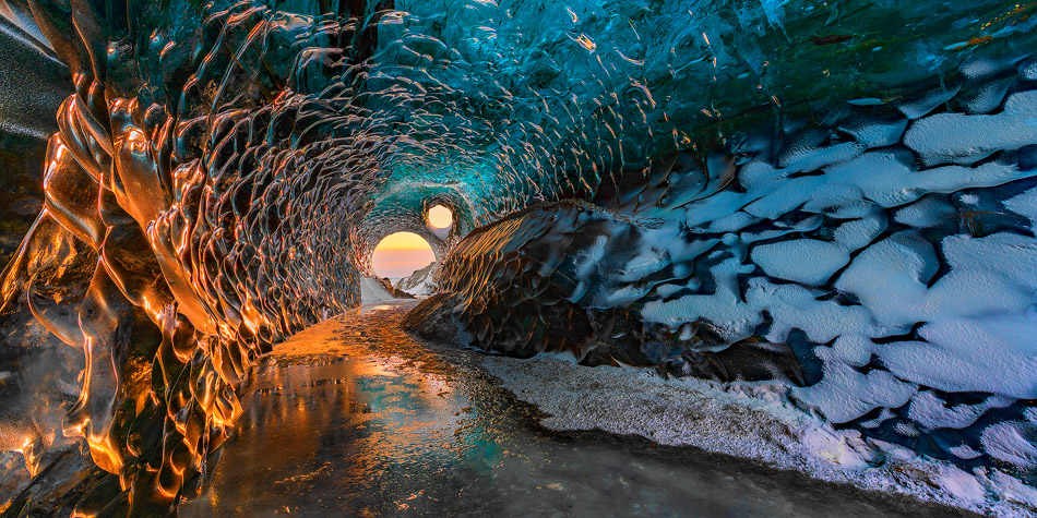 Iceland Ice Caves Sunset Photo